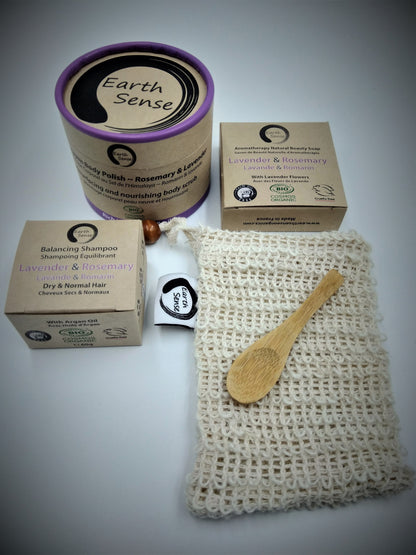 Organic Certified Solid Soap - Lavender & Rosemary with Lavender flowers 90g